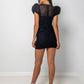 Black organza dress with puff sleeves and ruching