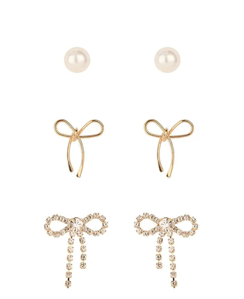 Pearl Bow Caviar - 3 Pair Earring