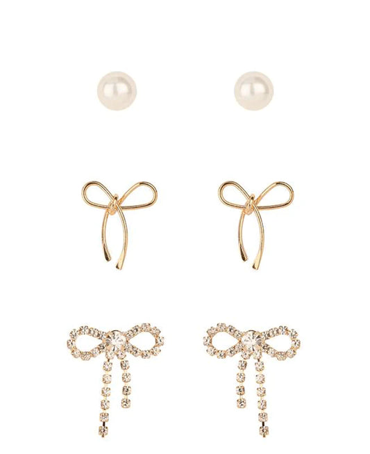 Pearl Bow Caviar - 3 Pair Earring