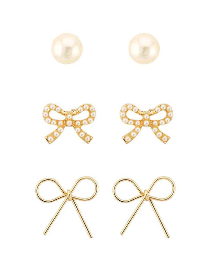 Pearl Bow Caviar - 3 Pair Earring