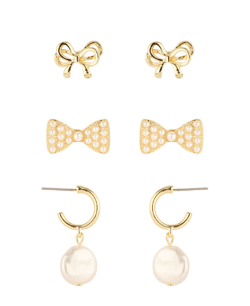 Pearl Bow Caviar - 3 Pair Earring