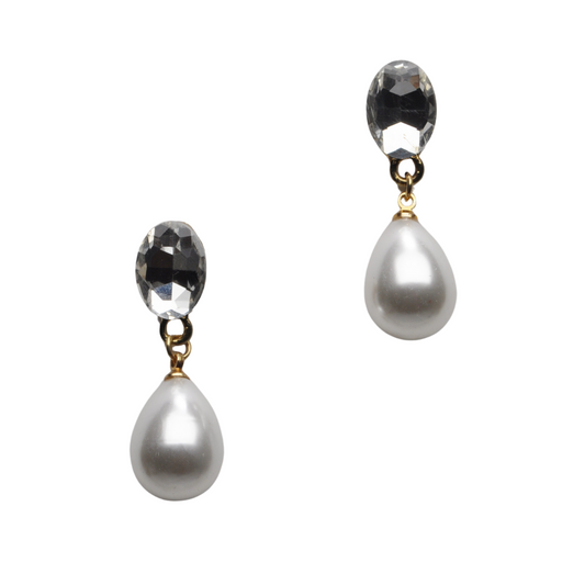 Pearl/Crystal Oval Drop Earring