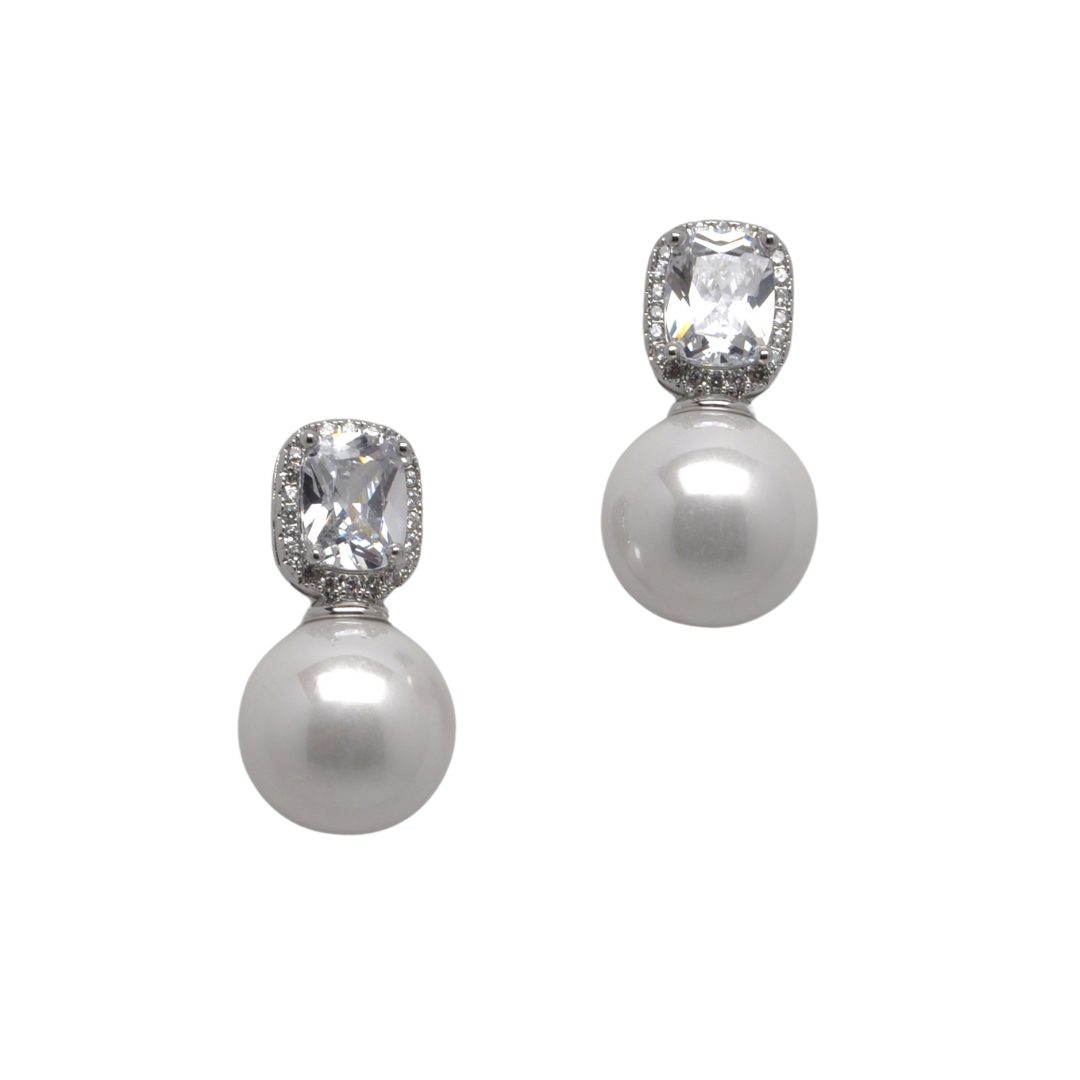 Pearl Rectangle CZ Earring