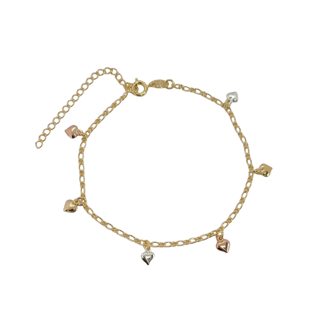 Three Tone Heart Bracelet