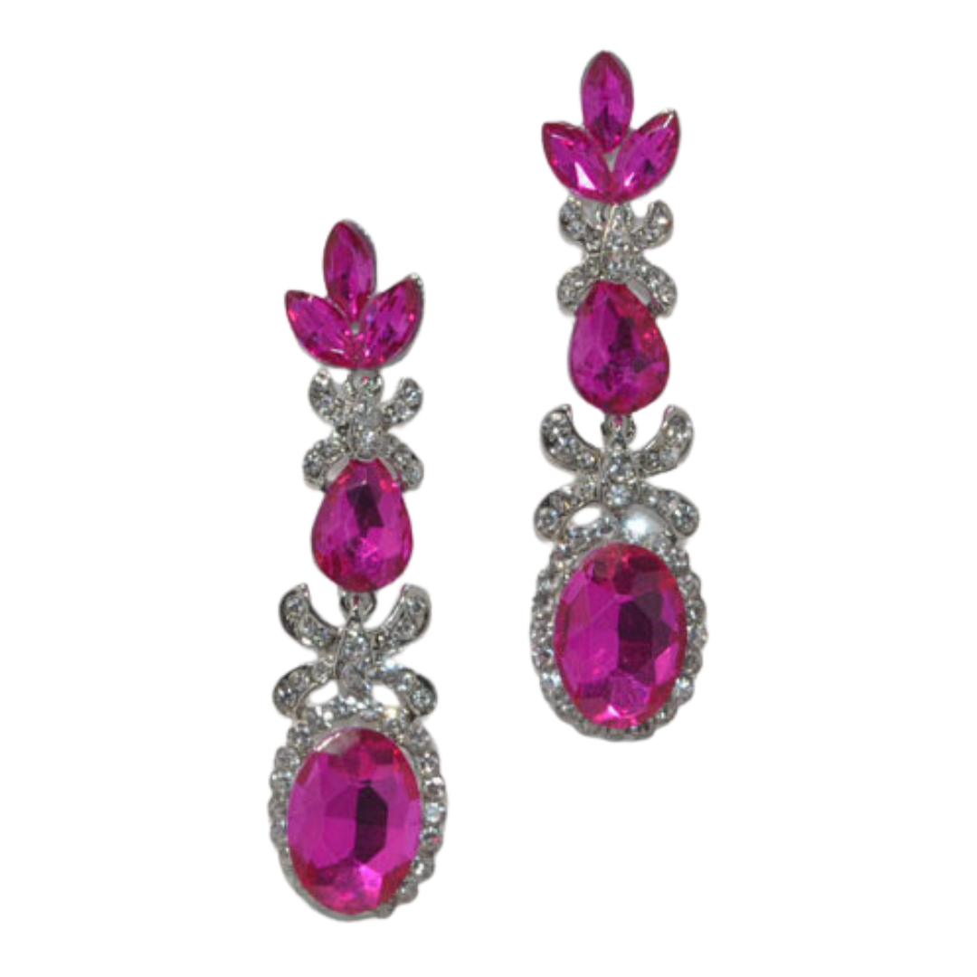 Fuchsia/Crystal Link Drop Earring