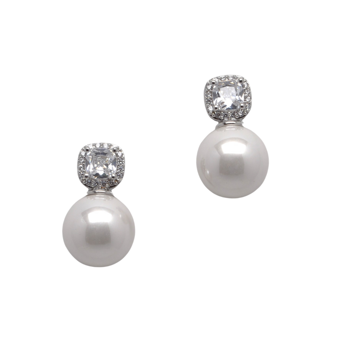 White Pearl CZ Round Earring