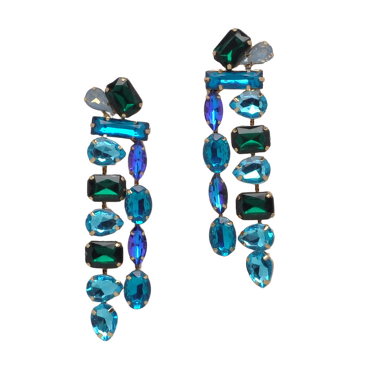 Teal Green Multi Crystal Dangle Earring