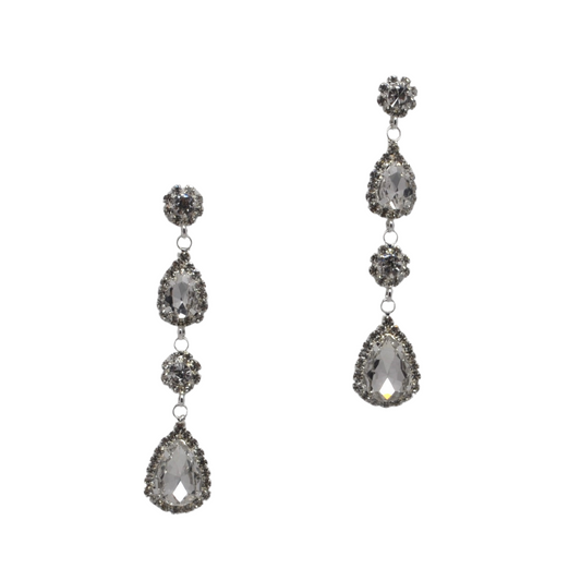 Clear/Silver Linked Round Teardrop Earrings