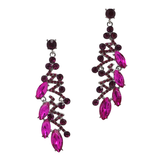 Multi Fuchsia Cluster Linear Earring