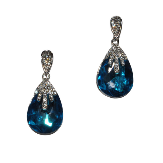 Aqua Silver Teardrop Dangle Earring