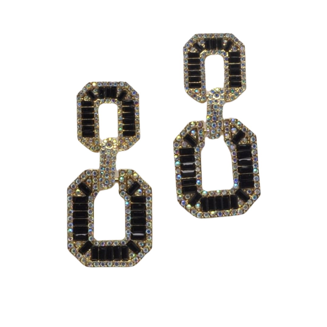 Jet Baguette Square Earring