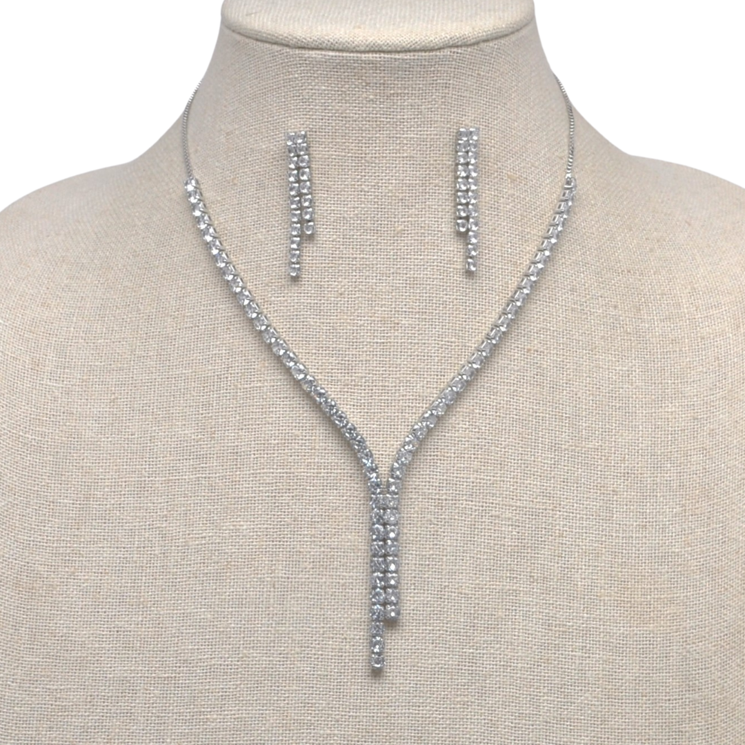 CZ 2 Line Necklace/Earring Set