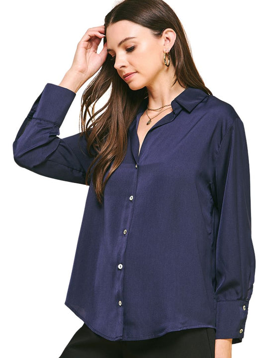 Navy Button Down Blouse