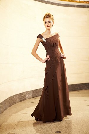 J4425 Long Asymmetrical Neckline Jade Chiffon MOB Dress