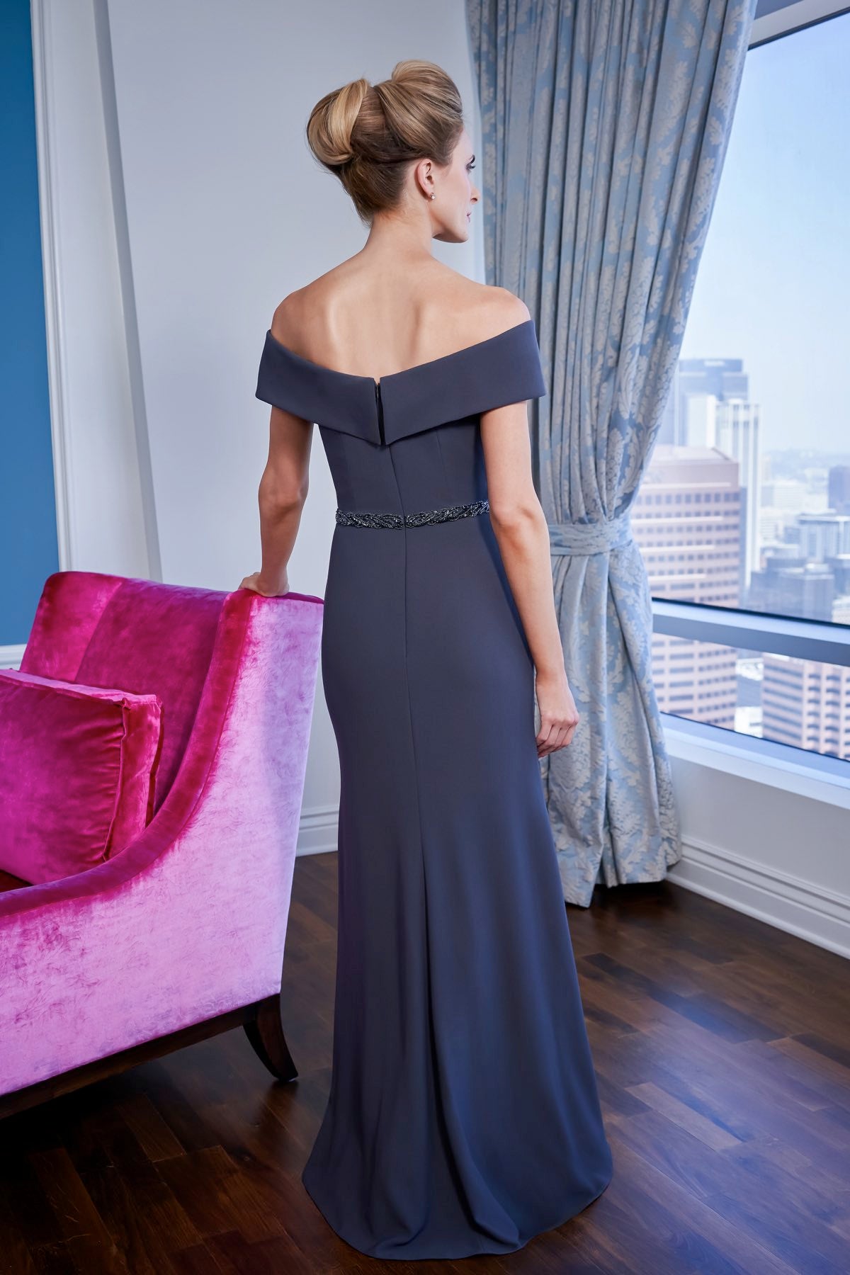 Stretch Soft Crepe Off-the-Shoulder MOB Gown K228003