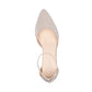 Overhead view of Closed toe Champagne shimmer shoe with 1.75 inch block heel