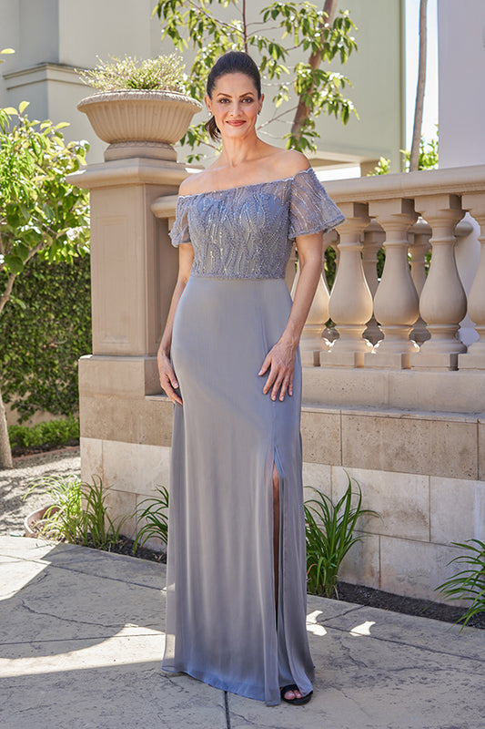 Graceful Jade Tiffany Chiffon and Embroidery Lace A-line Gown - K258017