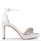 Side view of Platform sandal with 3.75 inch heel and jeweled along single strap